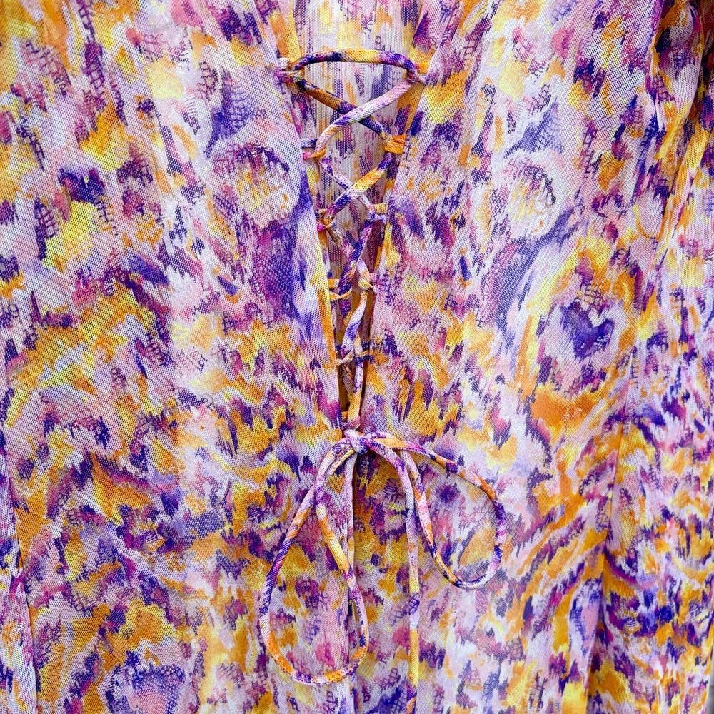 Savage X Fenty Cyber Cat Long Sheer Robe in Purple/Orange Print, SZ XS NWOT 🐱 - Picture 12 of 12